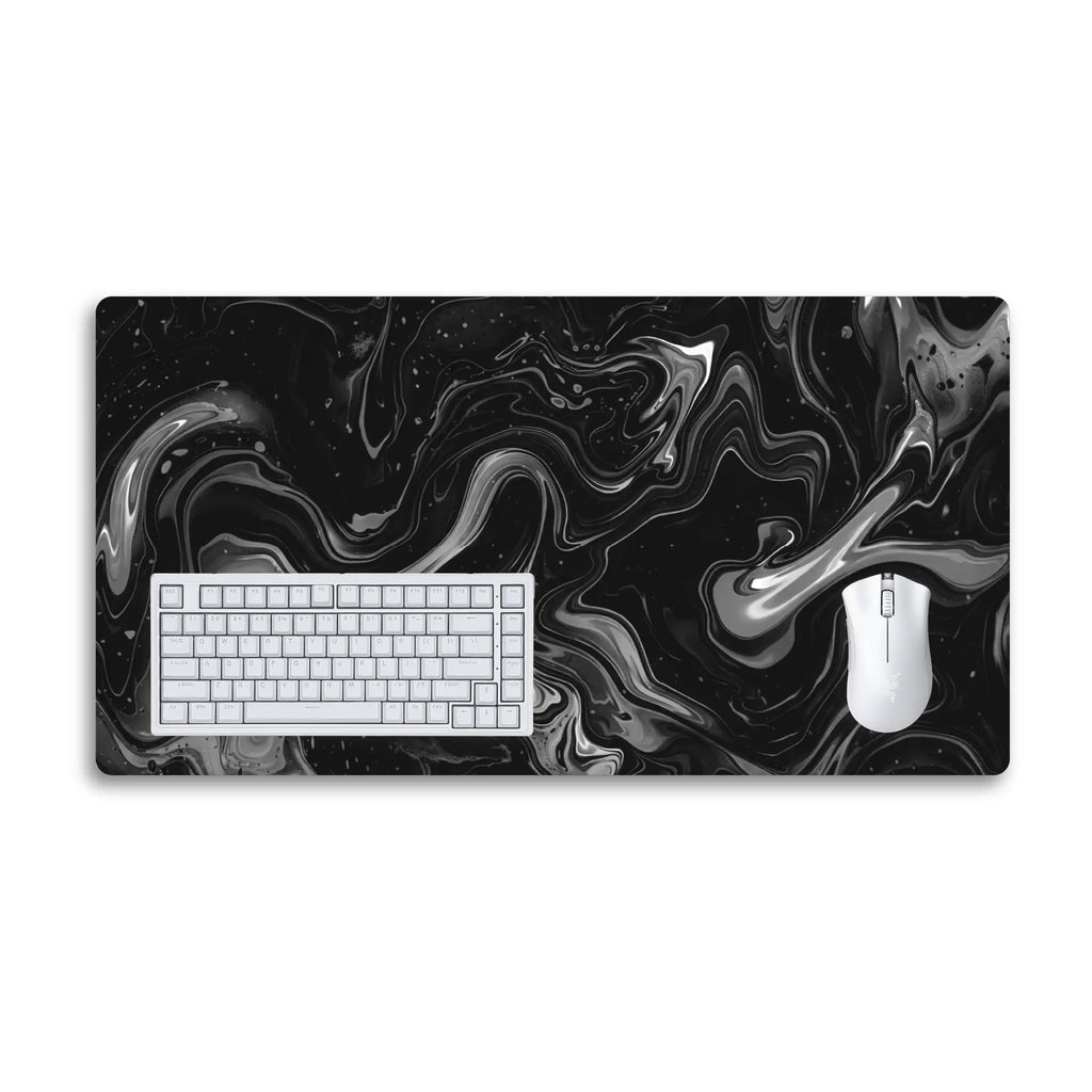 Black Marble Desk Mat — Large Swirl Gaming/Office Mouse Pad