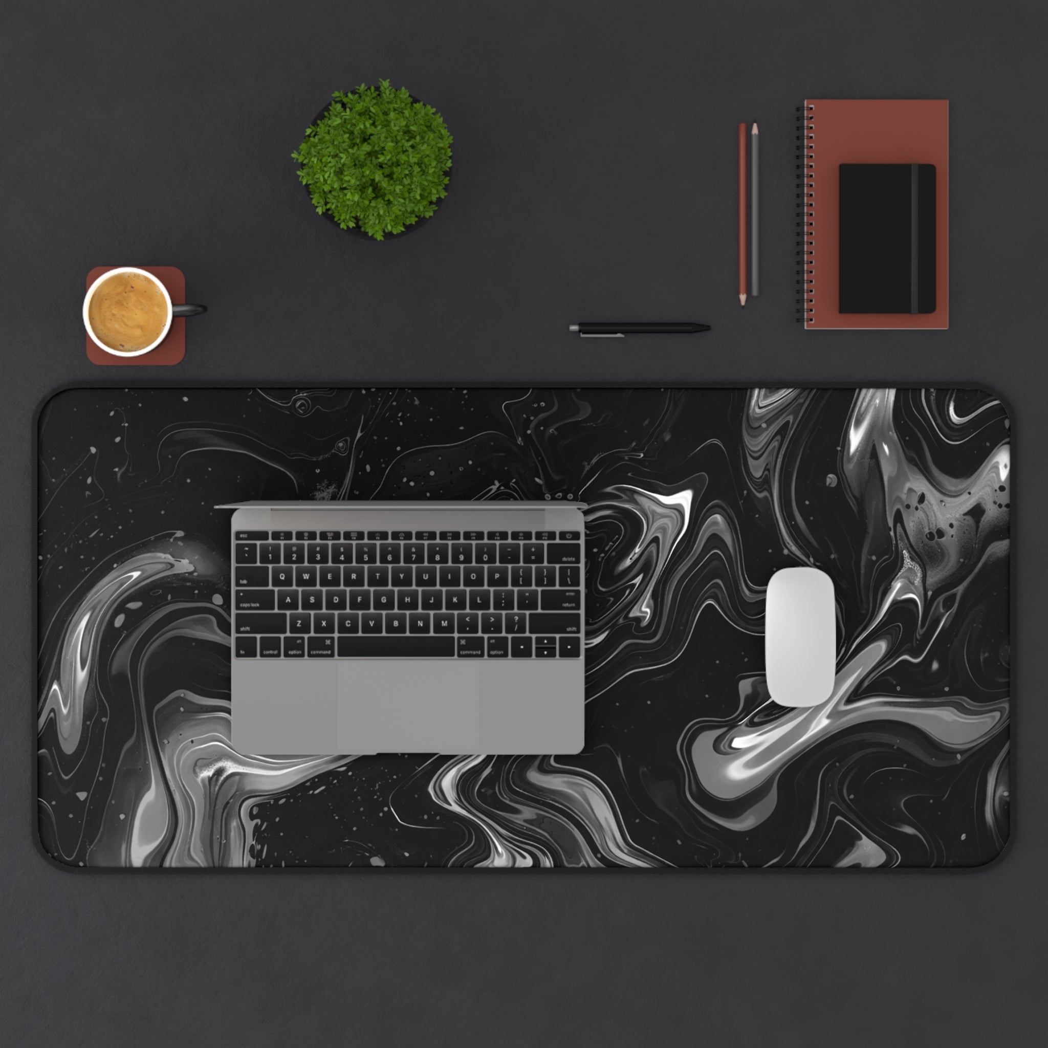 Black Marble Desk Mat — Large Swirl Gaming/Office Mouse Pad