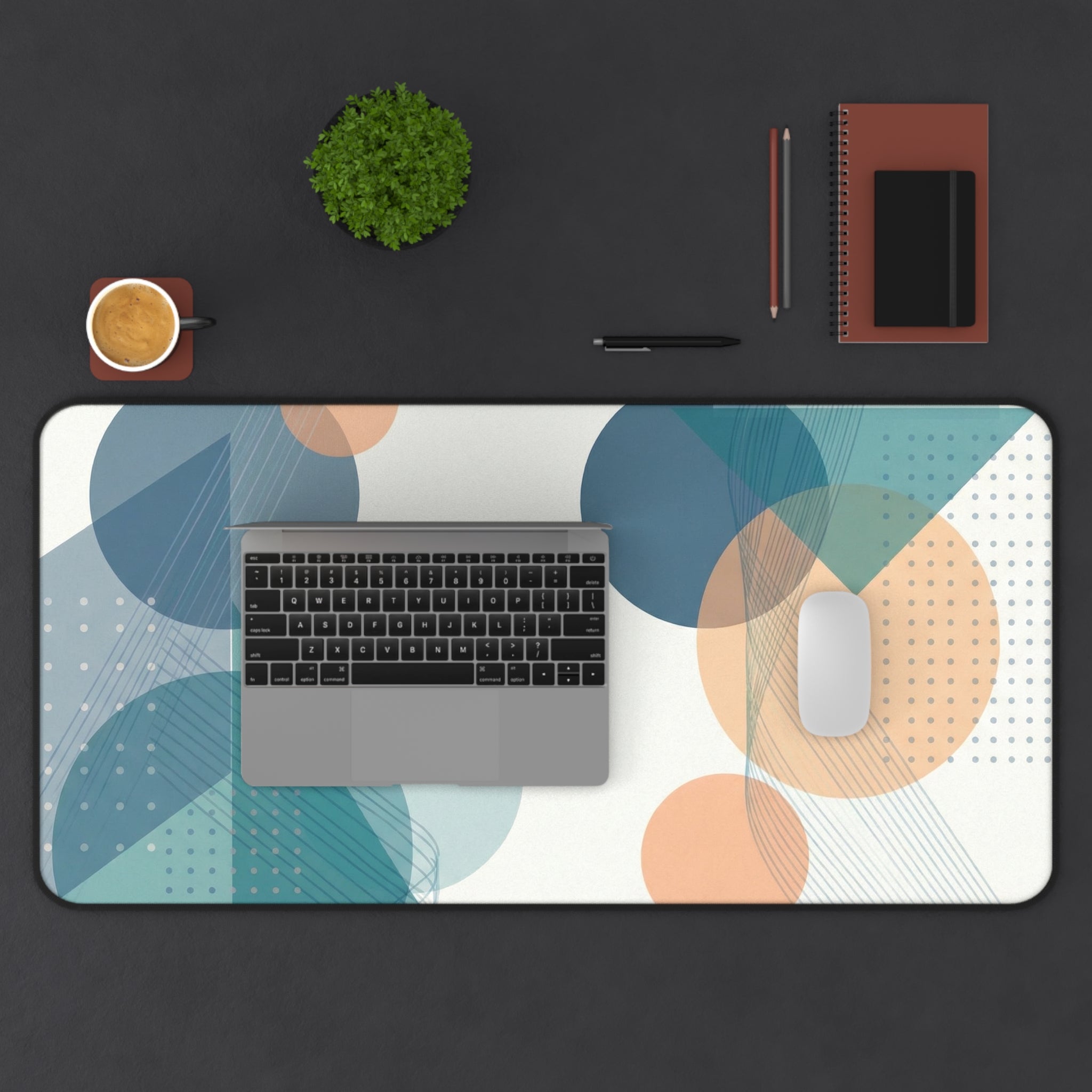 Abstract Geometric Desk Mat — Midcentury Circles & Triangles Mouse Pad