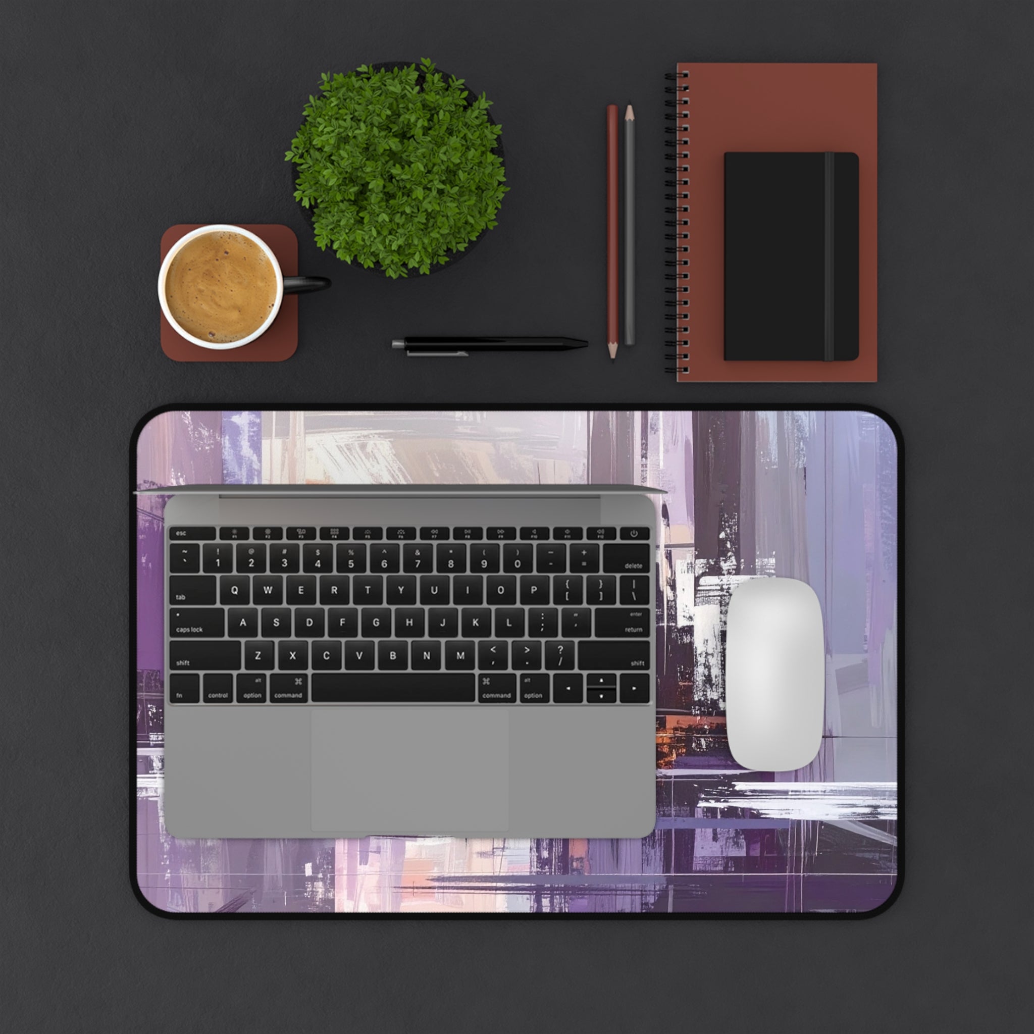 Cityscape Abstract Desk Mat — Purple Urban Art Mousepad for Office & Gaming