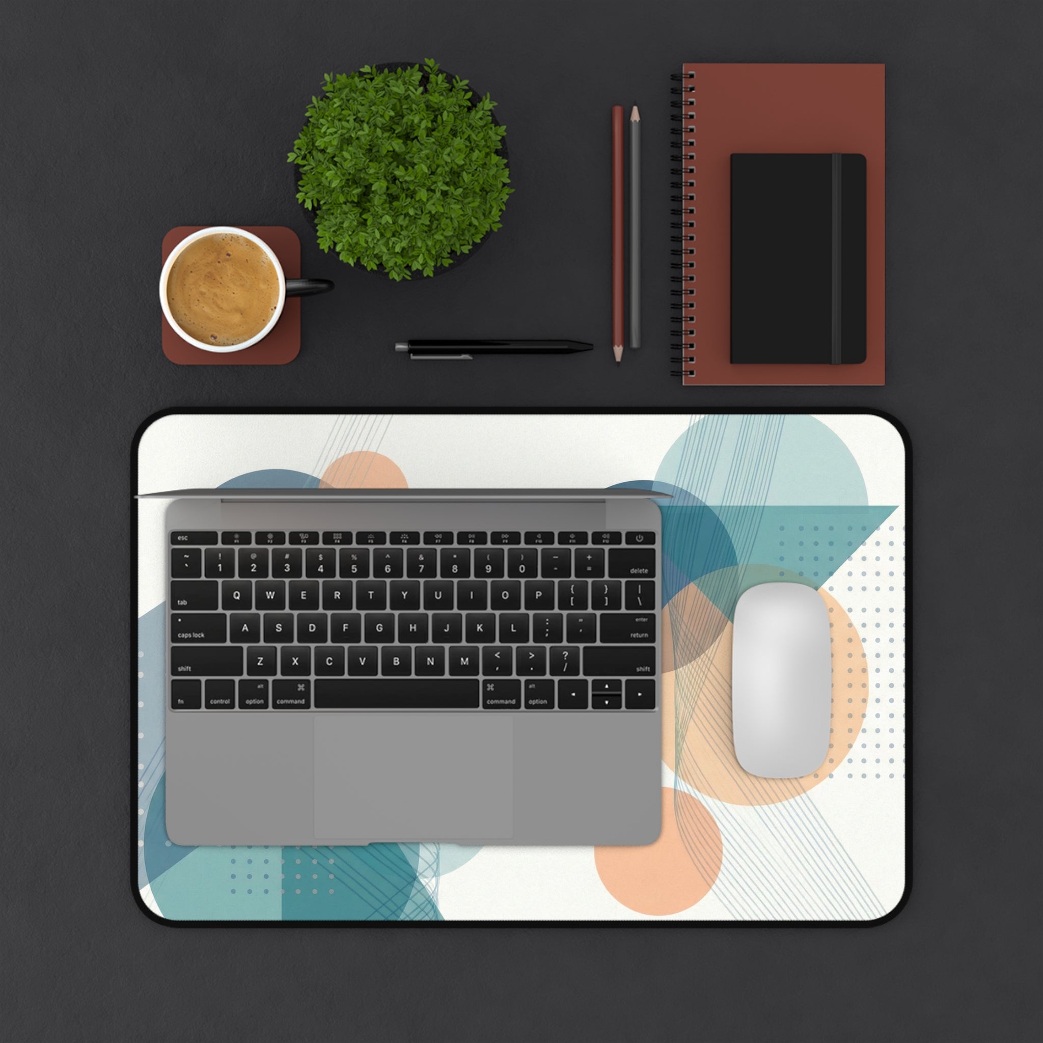Abstract Geometric Desk Mat — Midcentury Circles & Triangles Mouse Pad