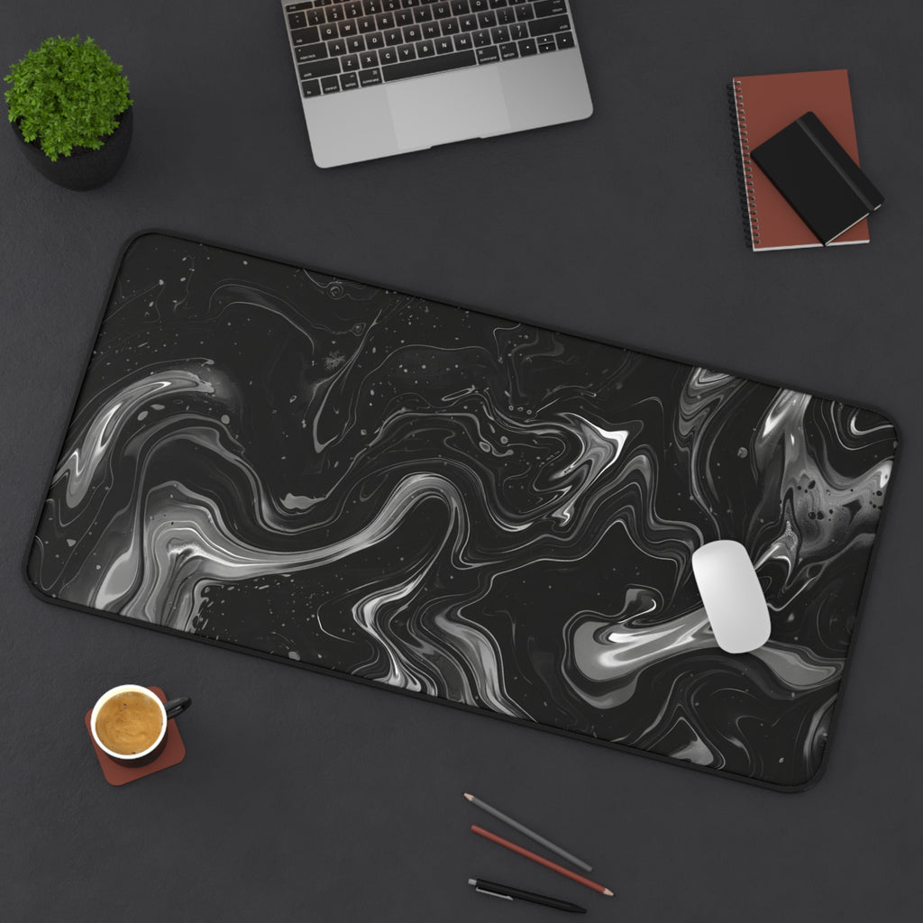 Black Marble Desk Mat — Large Swirl Gaming/Office Mouse Pad