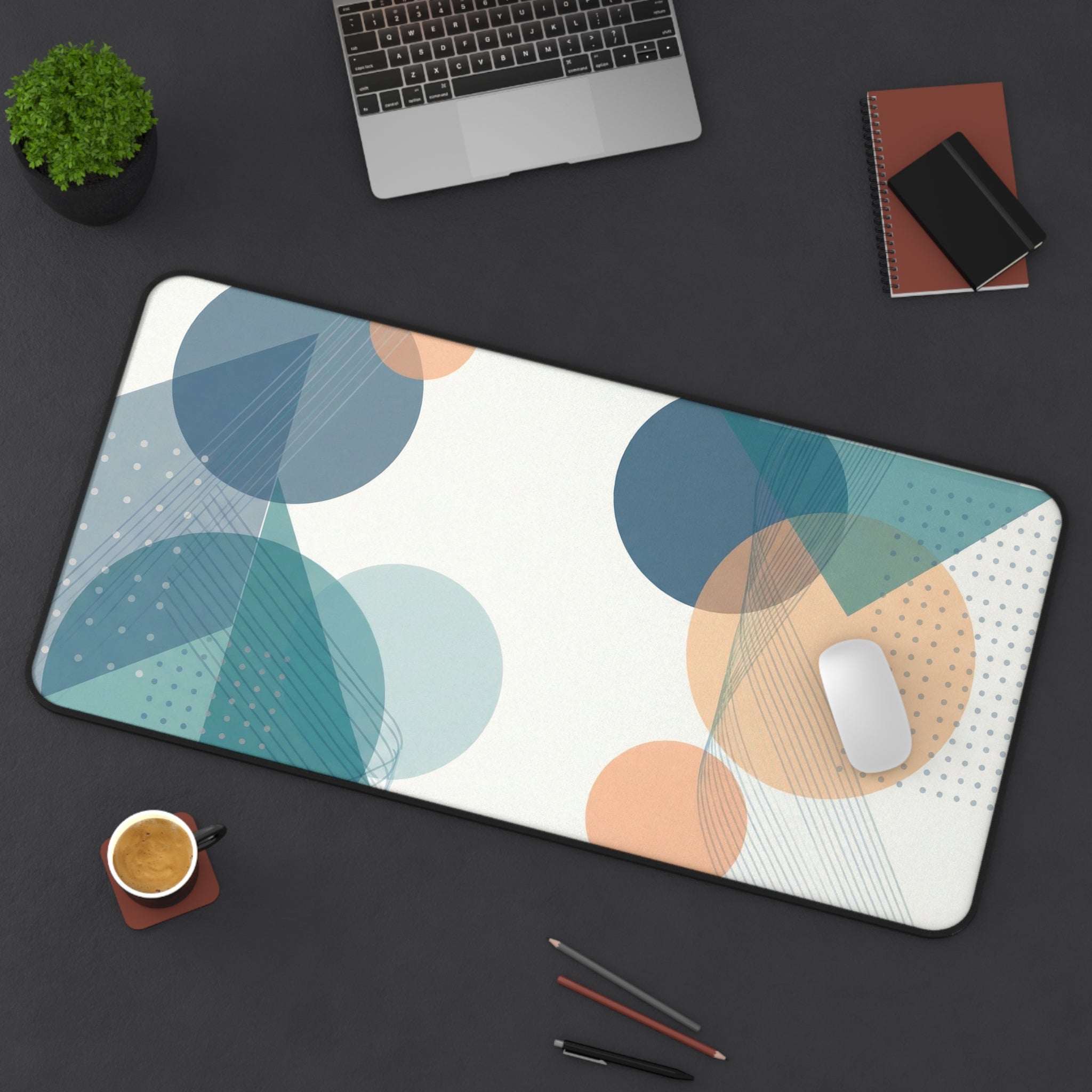 Abstract Geometric Desk Mat — Midcentury Circles & Triangles Mouse Pad