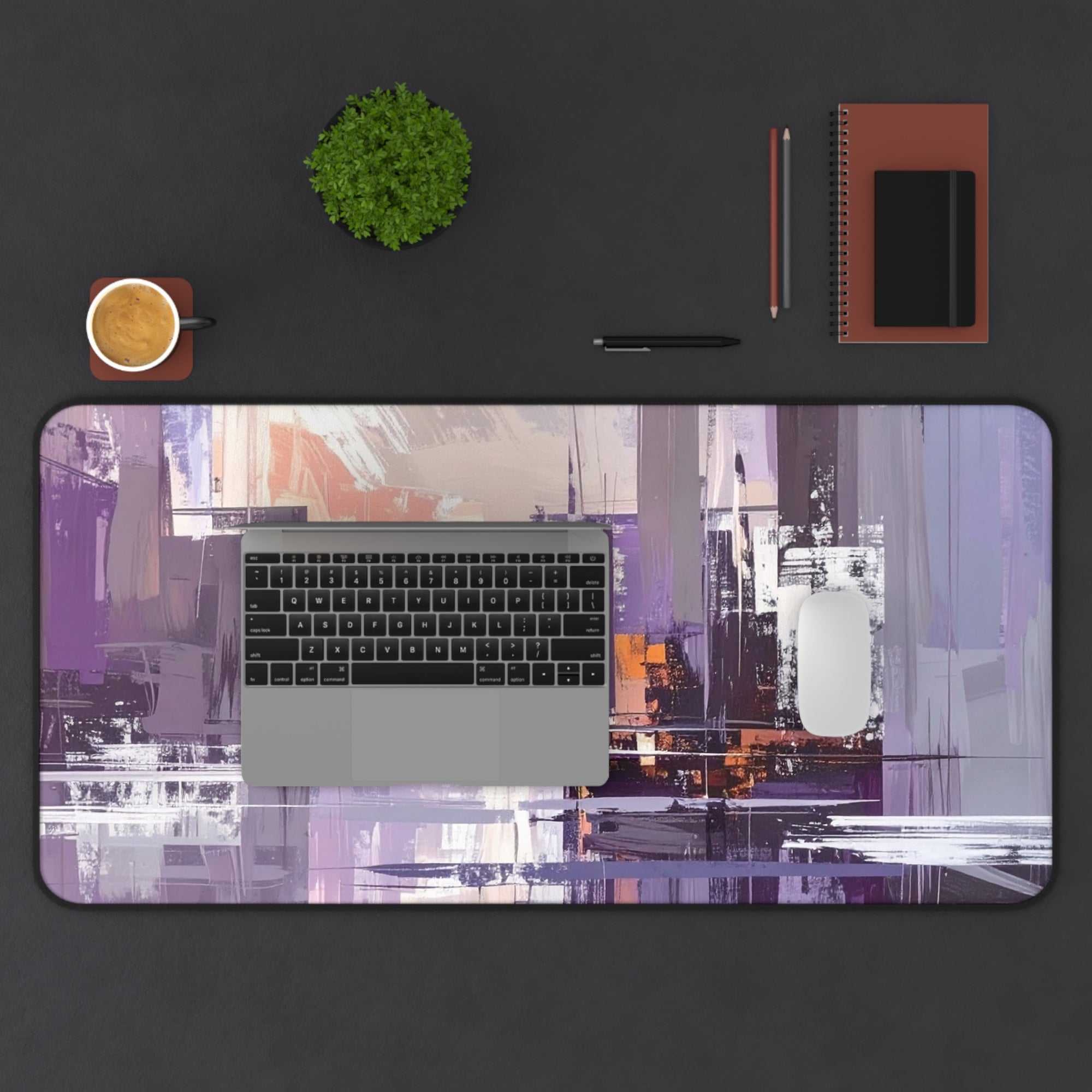 Cityscape Abstract Desk Mat — Purple Urban Art Mousepad for Office & Gaming