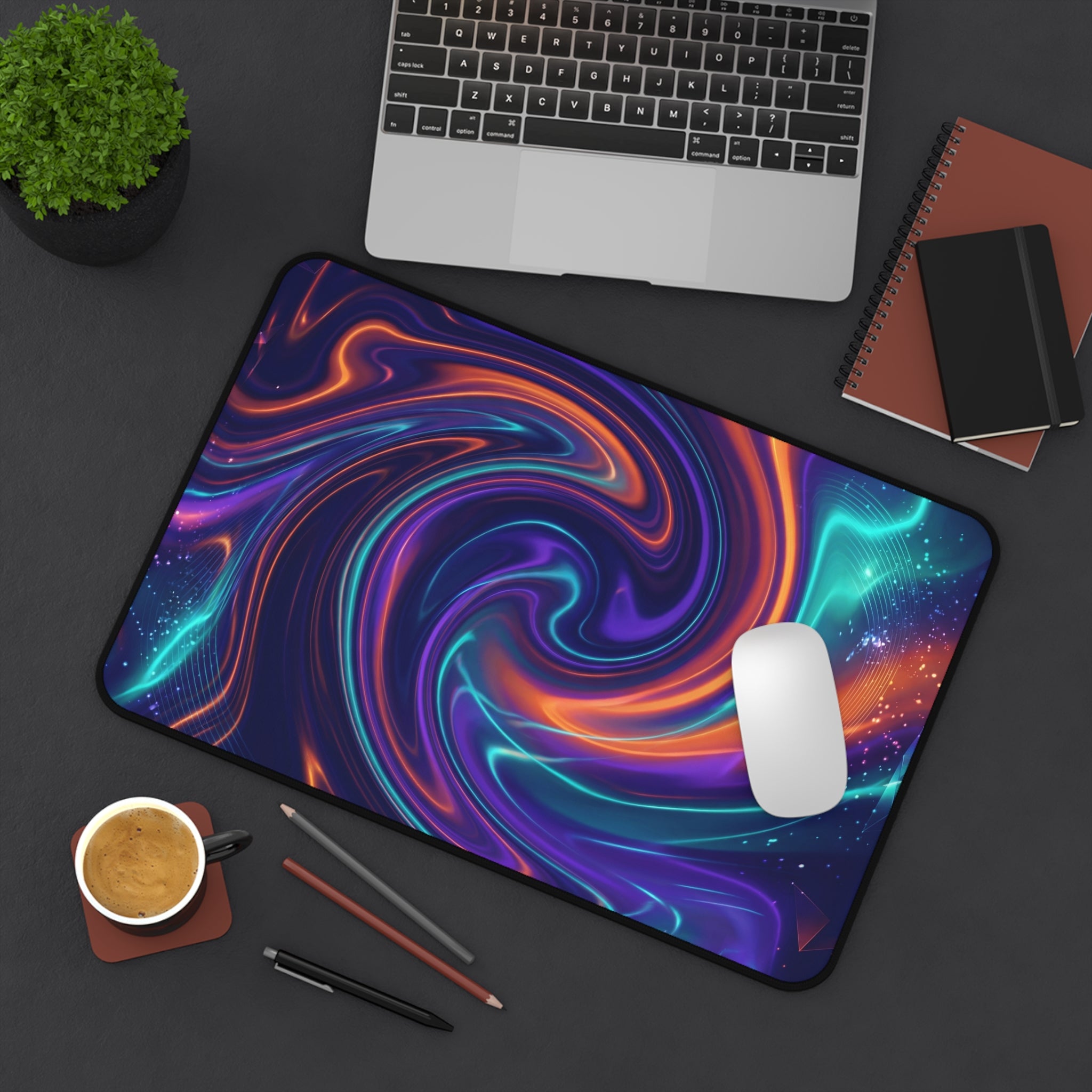 Swirling Nebula Desk Mat — Colorful Galaxy Mouse Pad for Gamers & Creatives