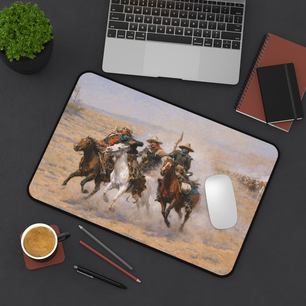 Western Cowboys Desk Mat — Vintage Horseback Rodeo Artwork