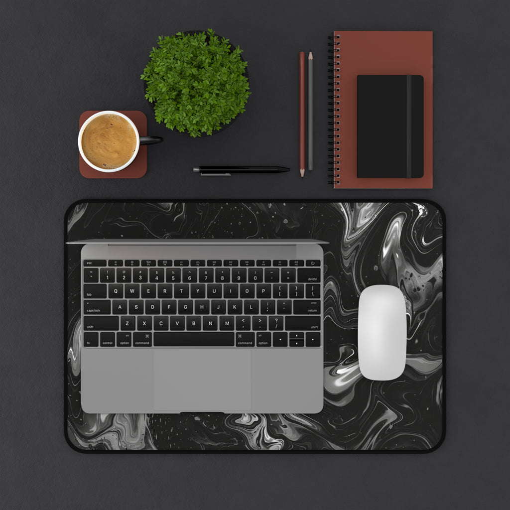 Black Marble Desk Mat — Large Swirl Gaming/Office Mouse Pad