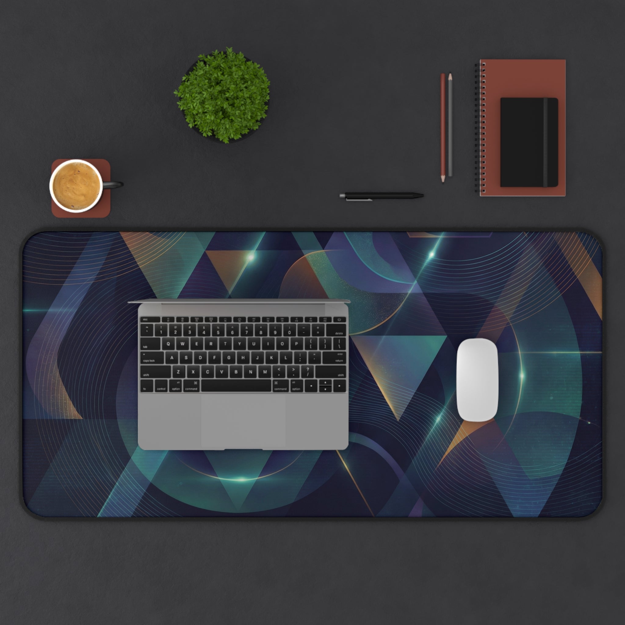 Abstract Geometric Desk Mat — Futuristic Teal & Gold Gaming Mousepad