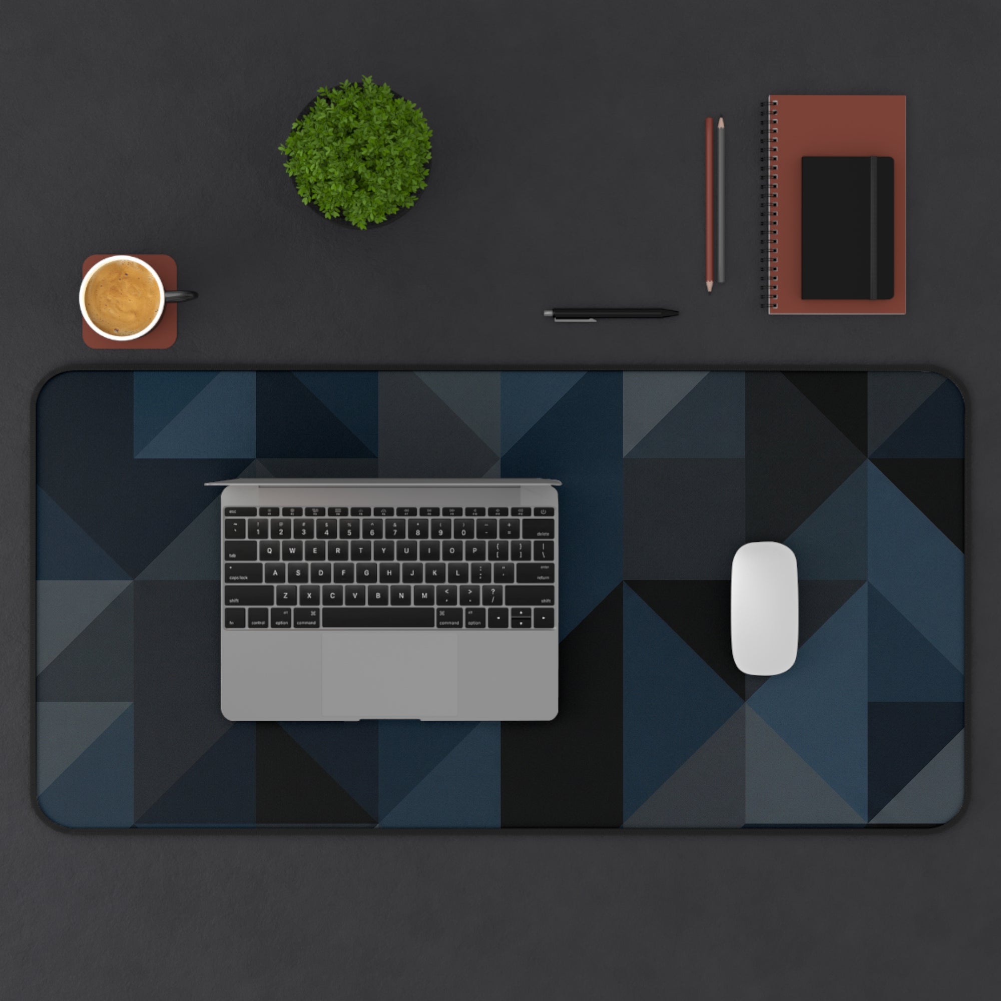 Desk Mat - Dark Geometric Triangle Pattern Gaming & Office Mouse Pad