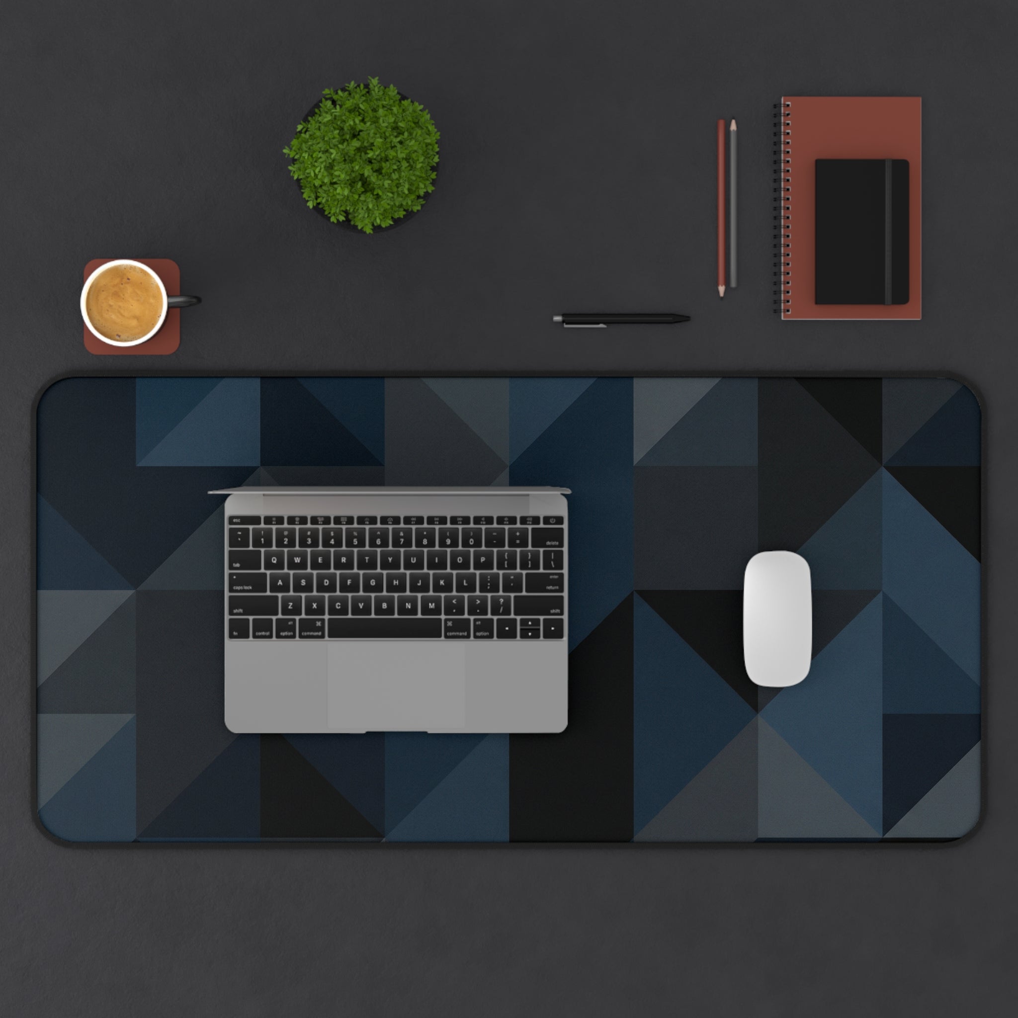 Desk Mat - Dark Geometric Triangle Pattern Gaming & Office Mouse Pad