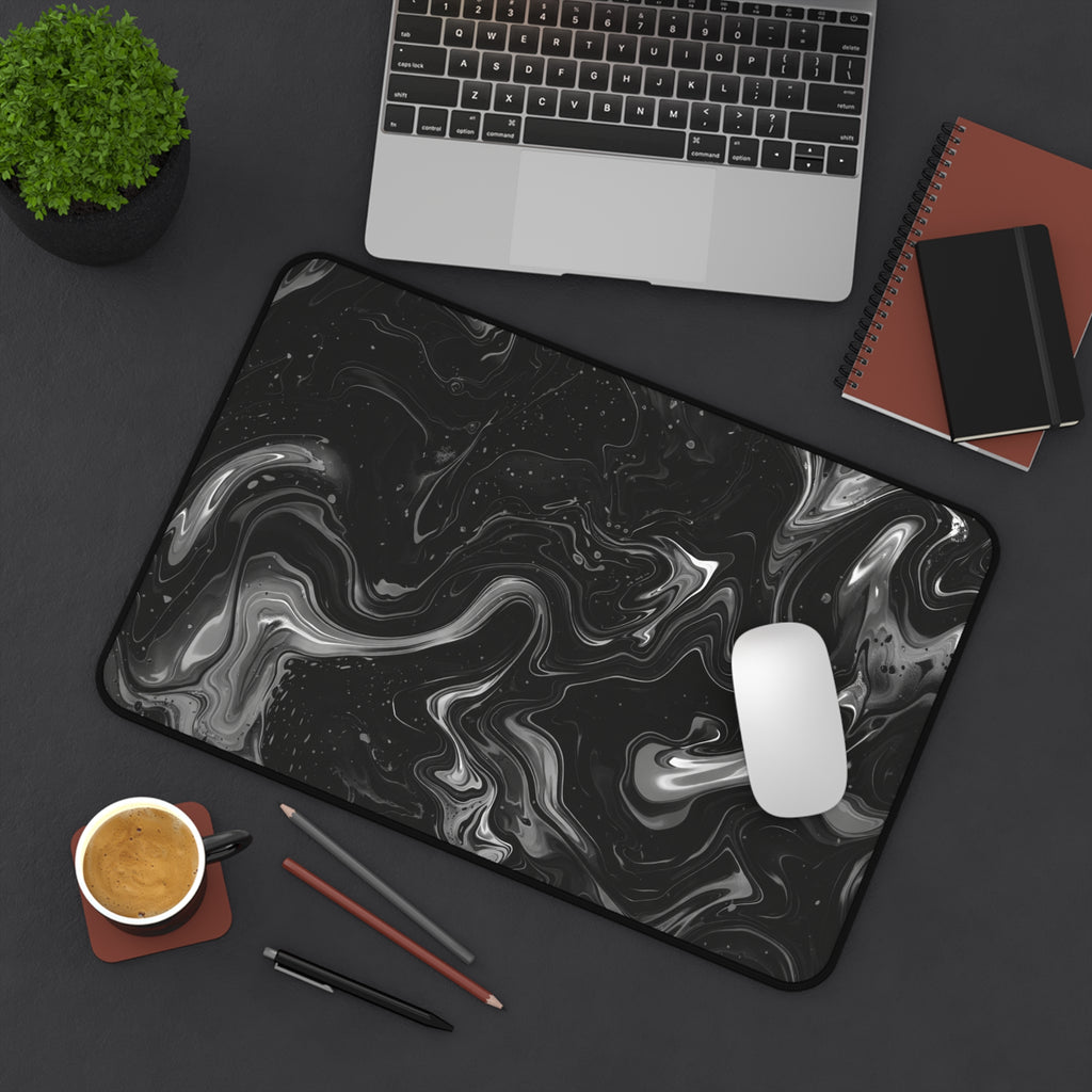 Black Marble Desk Mat — Large Swirl Gaming/Office Mouse Pad