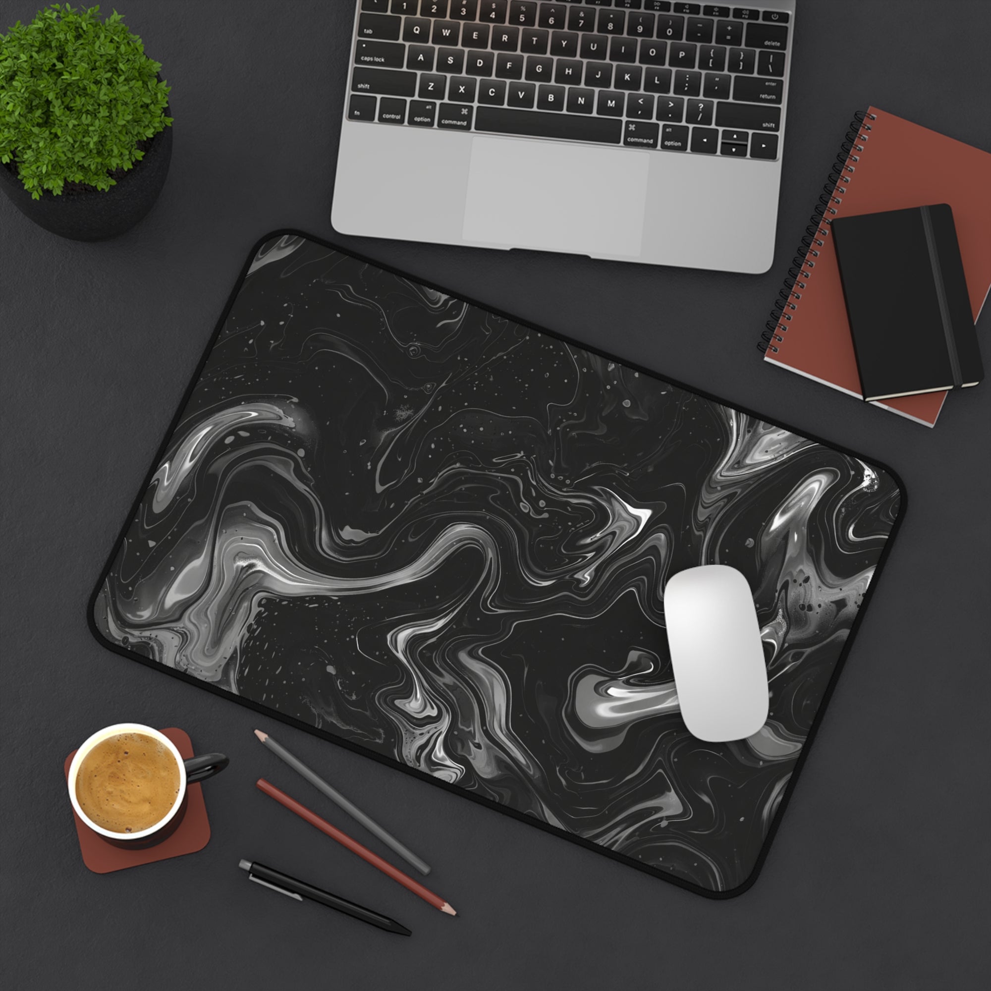 Black Marble Desk Mat — Large Swirl Gaming/Office Mouse Pad