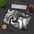 Marble Swirl Desk Mat — Black & White Abstract Mouse Pad