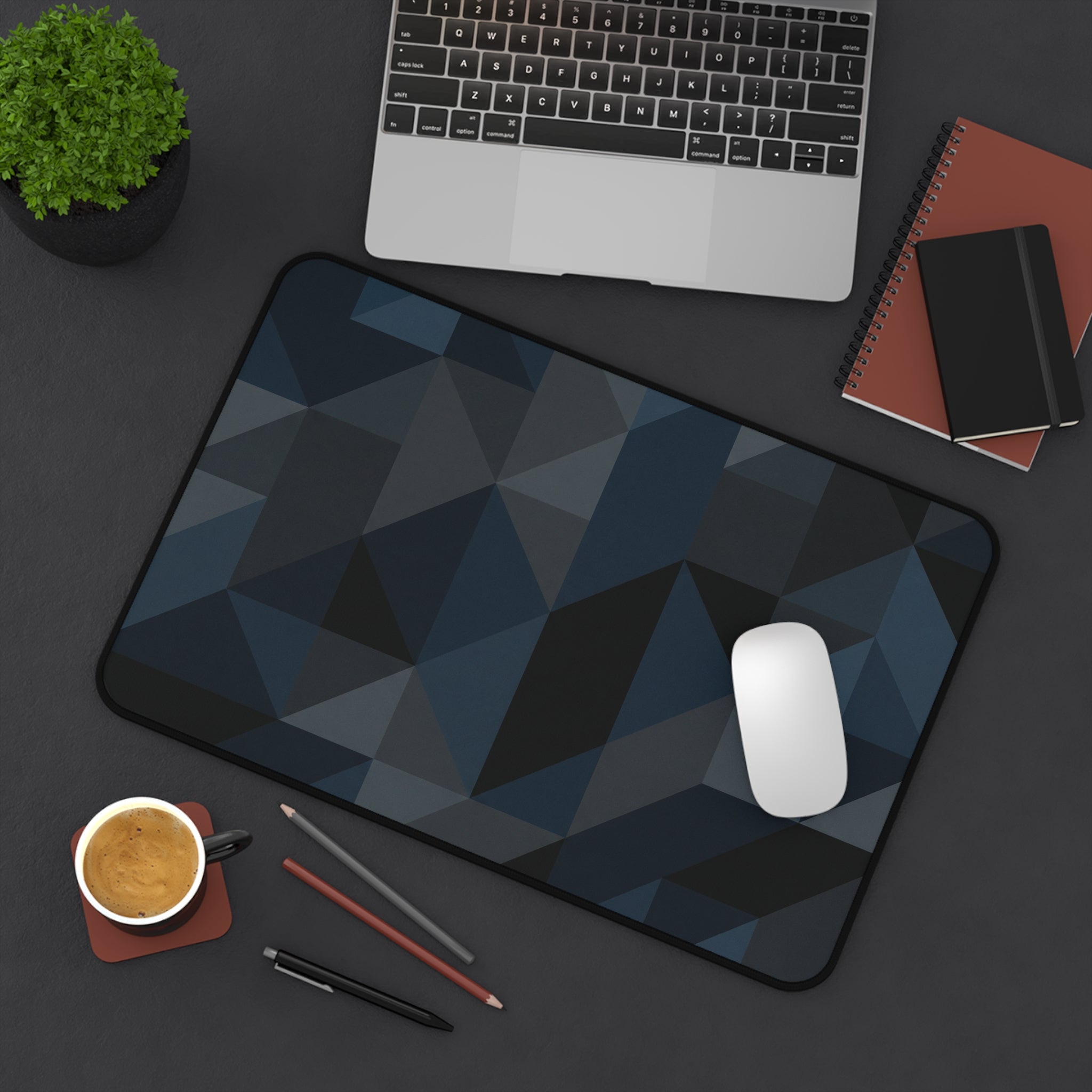 Desk Mat - Dark Geometric Triangle Pattern Gaming & Office Mouse Pad