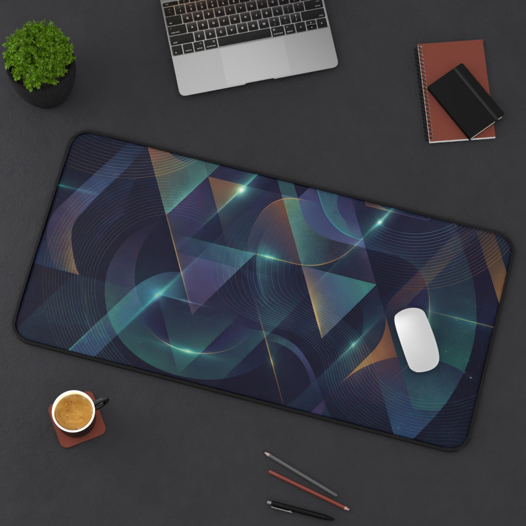 Abstract Geometric Desk Mat — Futuristic Teal & Gold Gaming Mousepad
