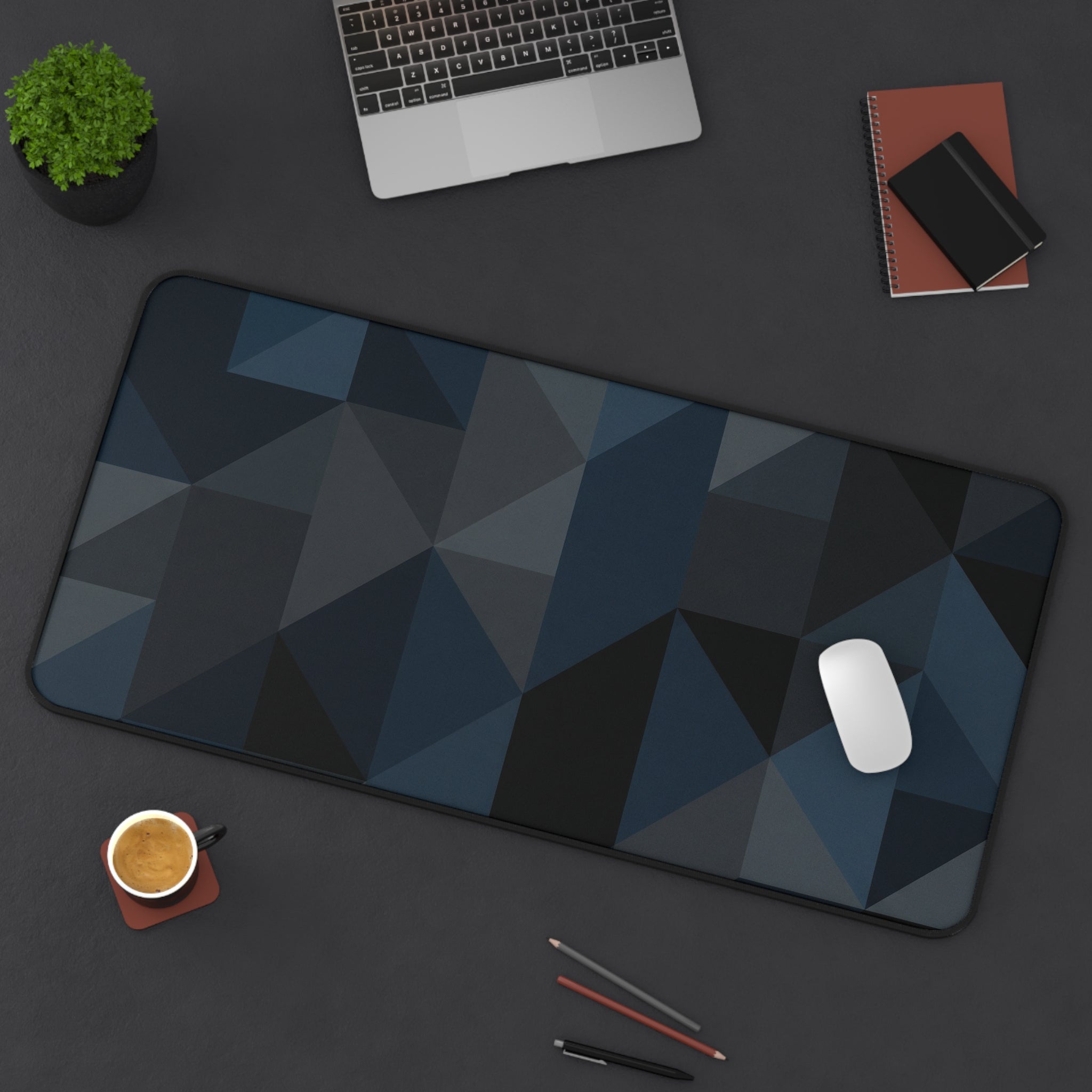 Desk Mat - Dark Geometric Triangle Pattern Gaming & Office Mouse Pad