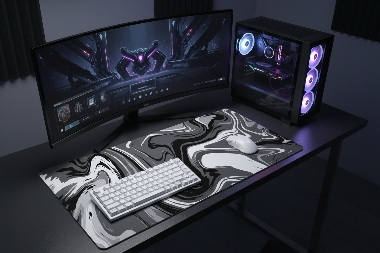 Marble swirl deskmat complete gaming setup